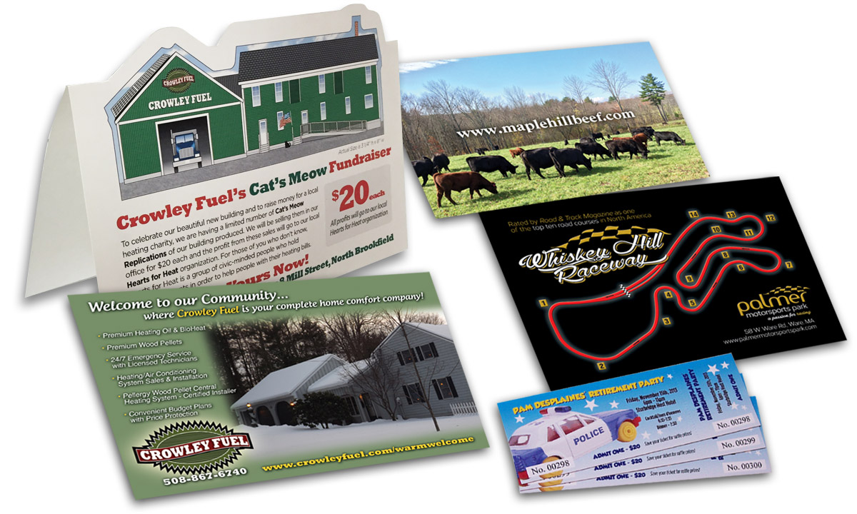 Full color printed postcards, handouts and displays.